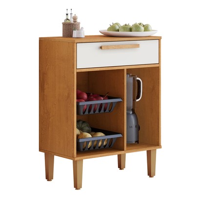 Armário de Cozinha 1 Porta 1 Gaveta com Fruteira Nature/Off White - Kaiki Móveis