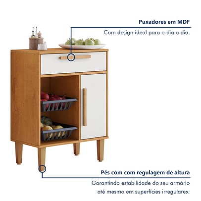 Armário de Cozinha 1 Porta 1 Gaveta com Fruteira Nature/Off White - Kaiki Móveis