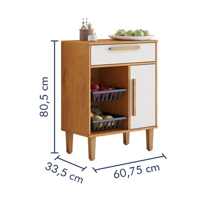 Armário de Cozinha 1 Porta 1 Gaveta com Fruteira Nature/Off White - Kaiki Móveis