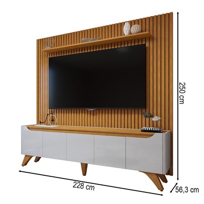 Rack com Painel para TV Até 75 Polegadas Grécia Paris 4 Portas 1 Gaveta Off White/Naturalle - Mavaular