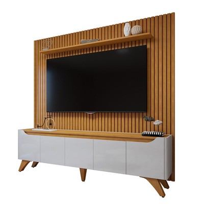 Rack com Painel para TV Até 75 Polegadas Grécia Paris 4 Portas 1 Gaveta Off White/Naturalle - Mavaular