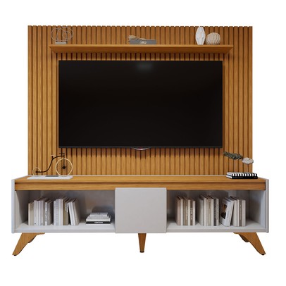 Rack com Painel para TV Até 75 Polegadas Grécia Paris 4 Portas 1 Gaveta Off White/Naturalle - Mavaular
