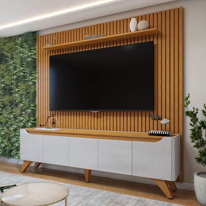 Rack com Painel para TV Até 75 Polegadas Grécia Paris 4 Portas 1 Gaveta Off White/Naturalle - Mavaular