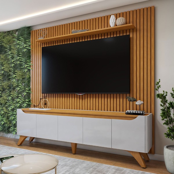 Rack com Painel para TV Até 75 Polegadas Grécia Paris 4 Portas 1 Gaveta Off White/Naturalle - Mavaular