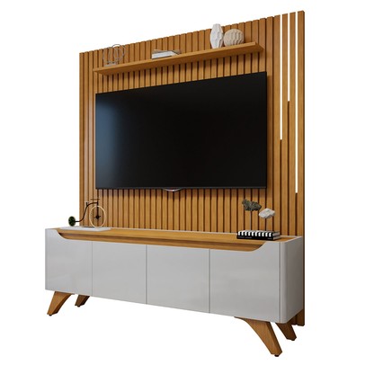 Rack com Painel para TV Até 75 Polegadas Grécia Paris 4 Portas com Led Off White/Naturalle - Mavaular