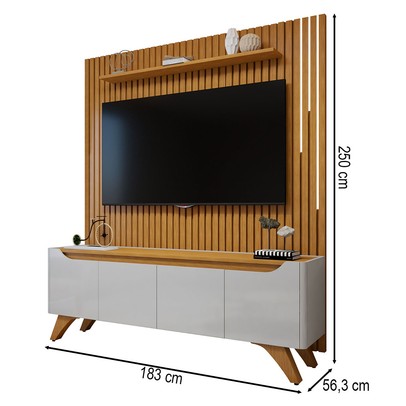 Rack com Painel para TV Até 75 Polegadas Grécia Paris 4 Portas com Led Off White/Naturalle - Mavaular
