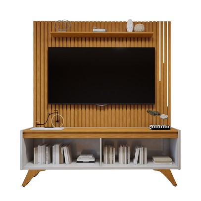 Rack com Painel para TV Até 75 Polegadas Grécia Paris 4 Portas com Led Off White/Naturalle - Mavaular