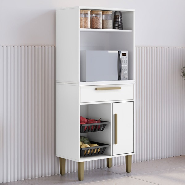 Armário de Cozinha Lorena 1 Porta 1 Gaveta com Fruteira Branco - Kaiki Móveis