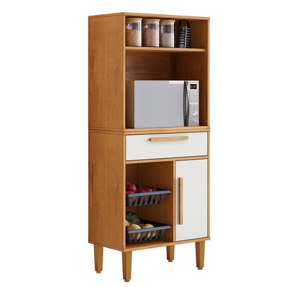 Armário de Cozinha Lorena 1 Porta 1 Gaveta com Fruteira Nature/Off White - Kaiki Móveis