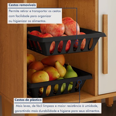 Armário de Cozinha Lorena 1 Porta 1 Gaveta com Fruteira Nature/Off White - Kaiki Móveis