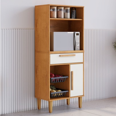 Armário de Cozinha Lorena 1 Porta 1 Gaveta com Fruteira Nature/Off White - Kaiki Móveis