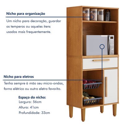 Armário de Cozinha Lorena 1 Porta 1 Gaveta com Fruteira Nature/Off White - Kaiki Móveis