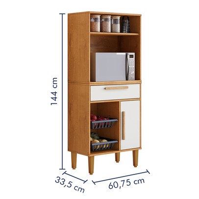 Armário de Cozinha Lorena 1 Porta 1 Gaveta com Fruteira Nature/Off White - Kaiki Móveis