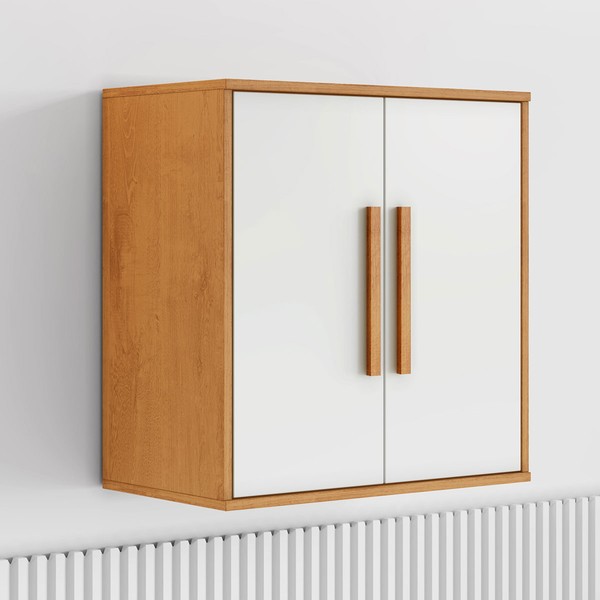 Armário Aéreo Cozinha Lorena 2 Portas 1 Prateleira Nature/Off White - Kaiki Móveis