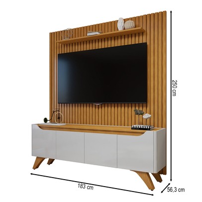 Rack com Painel para TV Até 75 Polegadas Grécia Paris 4 Portas Off White/Naturalle - Mavaular