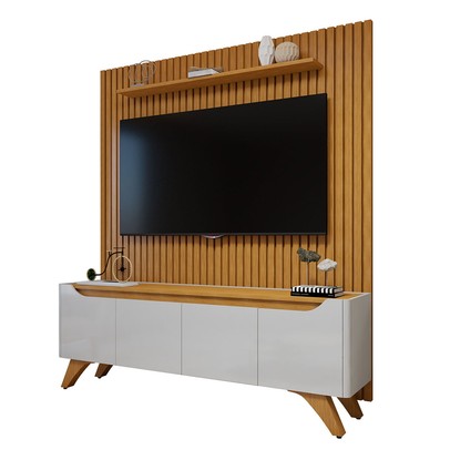 Rack com Painel para TV Até 75 Polegadas Grécia Paris 4 Portas Off White/Naturalle - Mavaular