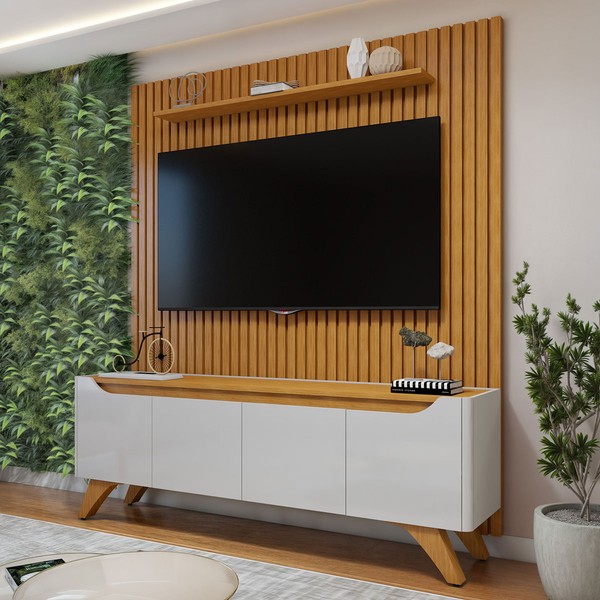 Rack com Painel para TV Até 75 Polegadas Grécia Paris 4 Portas Off White/Naturalle - Mavaular