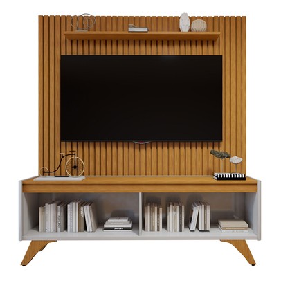 Rack com Painel para TV Até 75 Polegadas Grécia Paris 4 Portas Off White/Naturalle - Mavaular