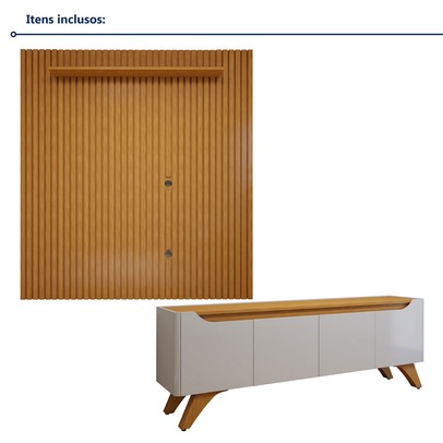 Rack com Painel para TV Até 75 Polegadas Grécia Paris 4 Portas Off White/Naturalle - Mavaular