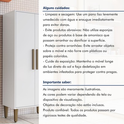 Armário Multiuso Paraná 2 Portas 3 Prateleiras Branco - Kaiki Móveis