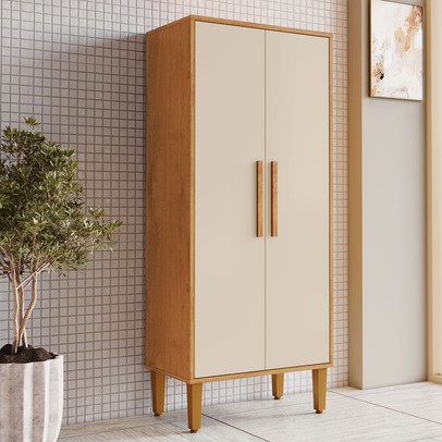 Armário Multiuso Paraná 2 Portas 3 Prateleiras Nature/Off White - Kaiki Móveis