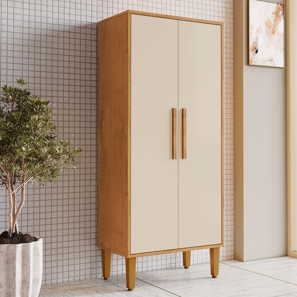 Armário Multiuso Paraná 2 Portas 3 Prateleiras Nature/Off White - Kaiki Móveis