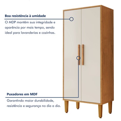 Armário Multiuso Paraná 2 Portas 3 Prateleiras Nature/Off White - Kaiki Móveis