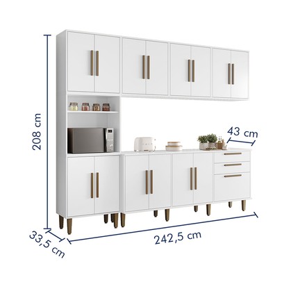 Cozinha Completa Lorena 15 Portas 2 Gavetas Branco - Kaiki Móveis