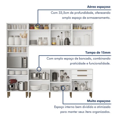 Cozinha Completa Lorena 15 Portas 2 Gavetas Branco - Kaiki Móveis