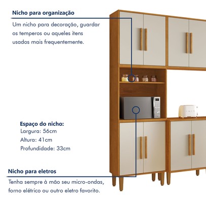 Cozinha Completa Lorena 15 Portas 2 Gavetas Nature/Off White - Kaiki Móveis