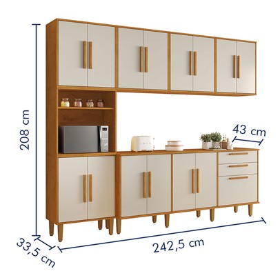 Cozinha Completa Lorena 15 Portas 2 Gavetas Nature/Off White - Kaiki Móveis