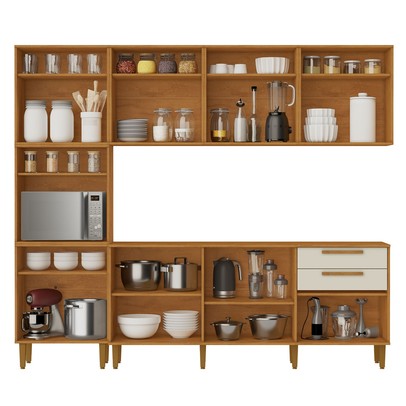 Cozinha Completa Lorena 15 Portas 2 Gavetas Nature/Off White - Kaiki Móveis