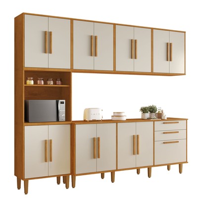 Cozinha Completa Lorena 15 Portas 2 Gavetas Nature/Off White - Kaiki Móveis