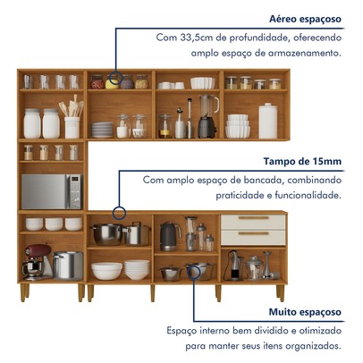 Cozinha Completa Lorena 15 Portas 2 Gavetas Nature/Off White - Kaiki Móveis