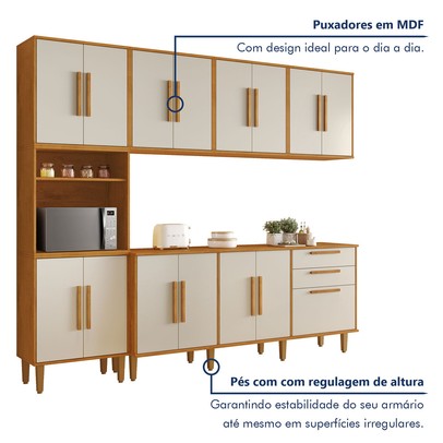 Cozinha Completa Lorena 15 Portas 2 Gavetas Nature/Off White - Kaiki Móveis