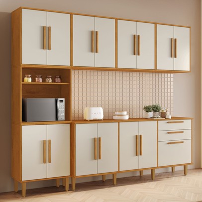 Cozinha Completa Lorena 15 Portas 2 Gavetas Nature/Off White - Kaiki Móveis