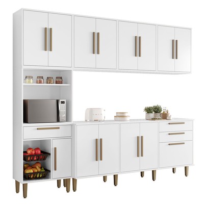 Cozinha Completa Lorena 14 Portas 2 Gavetas com Fruteira Branco - Kaiki Móveis