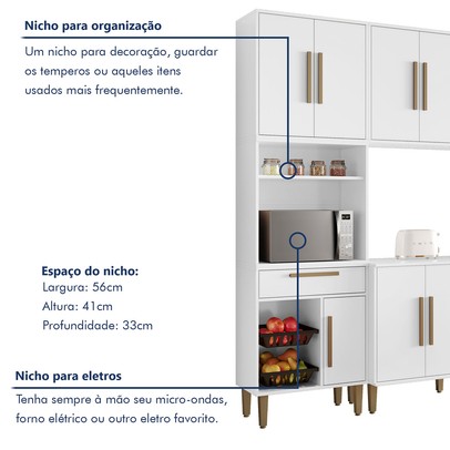 Cozinha Completa Lorena 14 Portas 2 Gavetas com Fruteira Branco - Kaiki Móveis