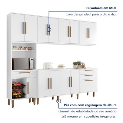 Cozinha Completa Lorena 14 Portas 2 Gavetas com Fruteira Branco - Kaiki Móveis