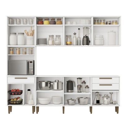 Cozinha Completa Lorena 14 Portas 2 Gavetas com Fruteira Branco - Kaiki Móveis