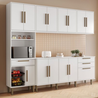Cozinha Completa Lorena 14 Portas 2 Gavetas com Fruteira Branco - Kaiki Móveis