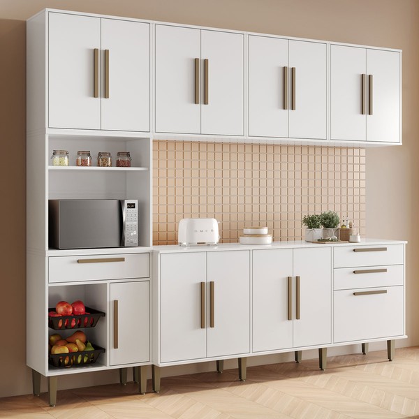 Cozinha Completa Lorena 14 Portas 2 Gavetas com Fruteira Branco - Kaiki Móveis