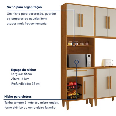 Cozinha Completa Lorena 14 Portas 2 Gavetas com Fruteira Nature/Off White - Kaiki Móveis