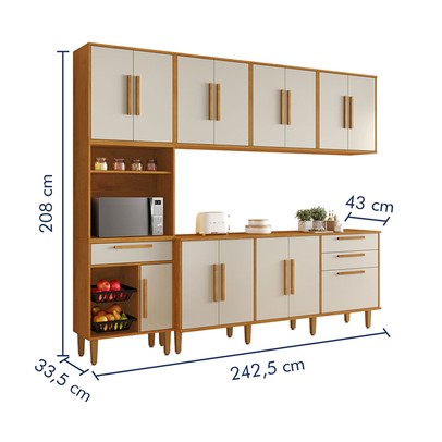 Cozinha Completa Lorena 14 Portas 2 Gavetas com Fruteira Nature/Off White - Kaiki Móveis