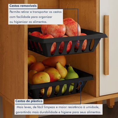 Cozinha Completa Lorena 14 Portas 2 Gavetas com Fruteira Nature/Off White - Kaiki Móveis