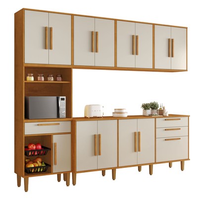 Cozinha Completa Lorena 14 Portas 2 Gavetas com Fruteira Nature/Off White - Kaiki Móveis