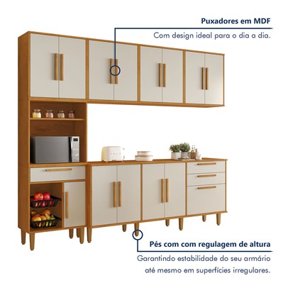 Cozinha Completa Lorena 14 Portas 2 Gavetas com Fruteira Nature/Off White - Kaiki Móveis