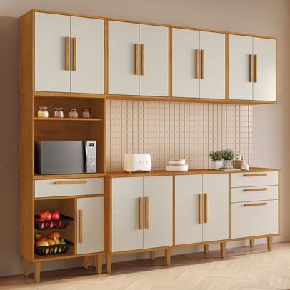 Cozinha Completa Lorena 14 Portas 2 Gavetas com Fruteira Nature/Off White - Kaiki Móveis
