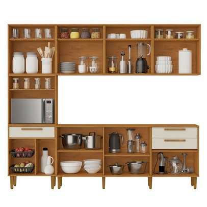 Cozinha Completa Lorena 14 Portas 2 Gavetas com Fruteira Nature/Off White - Kaiki Móveis