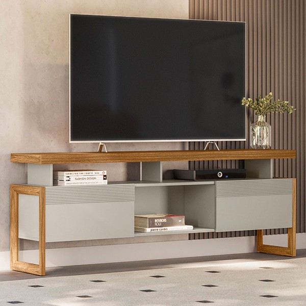Rack para TV Até 70 Polegadas Emerald 2 Portas Nature/Off White - Pnr Móveis